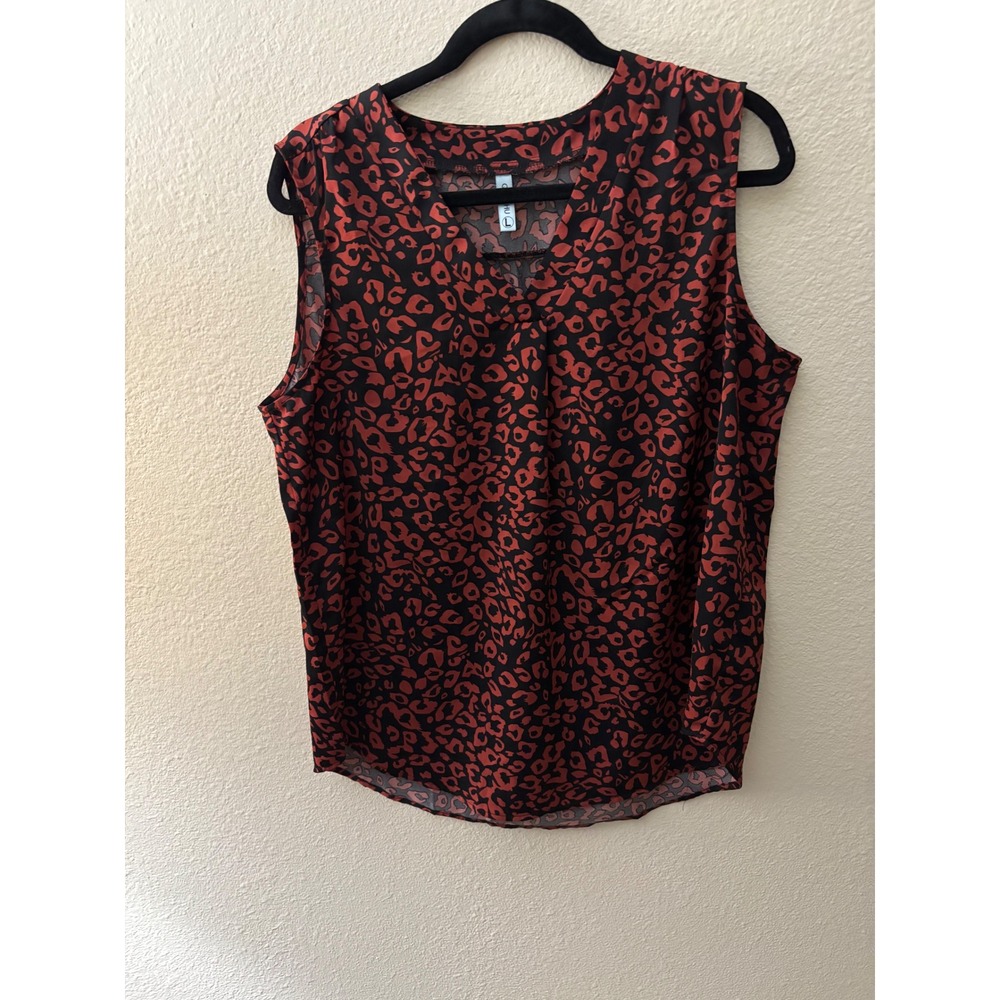 Quezhu Animal Print Sleeveless Blouse Top Red Black Large L(A570)